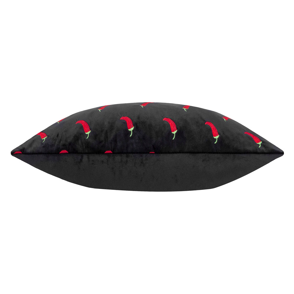 Chillies Embroidered Cushion Black