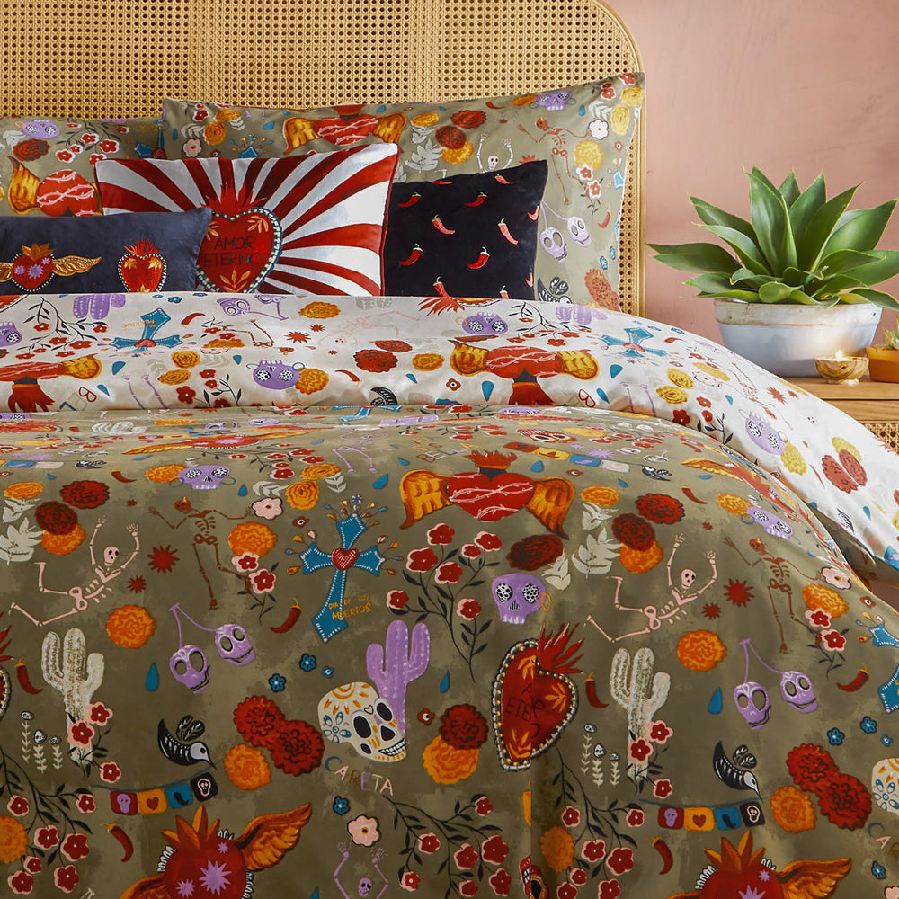 Chillies Embroidered Cushion Black