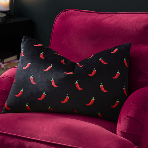  Black Cushions - Chillies Embroidered Cushion Cover Black furn.