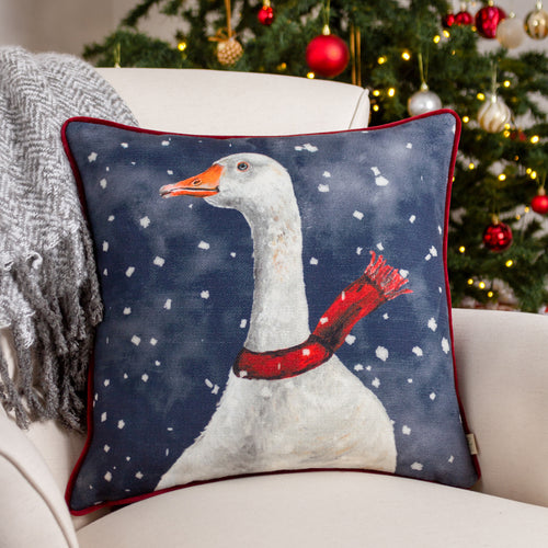 Animal Blue Cushions - Christmas Goose Cushion Cover Navy Evans Lichfield