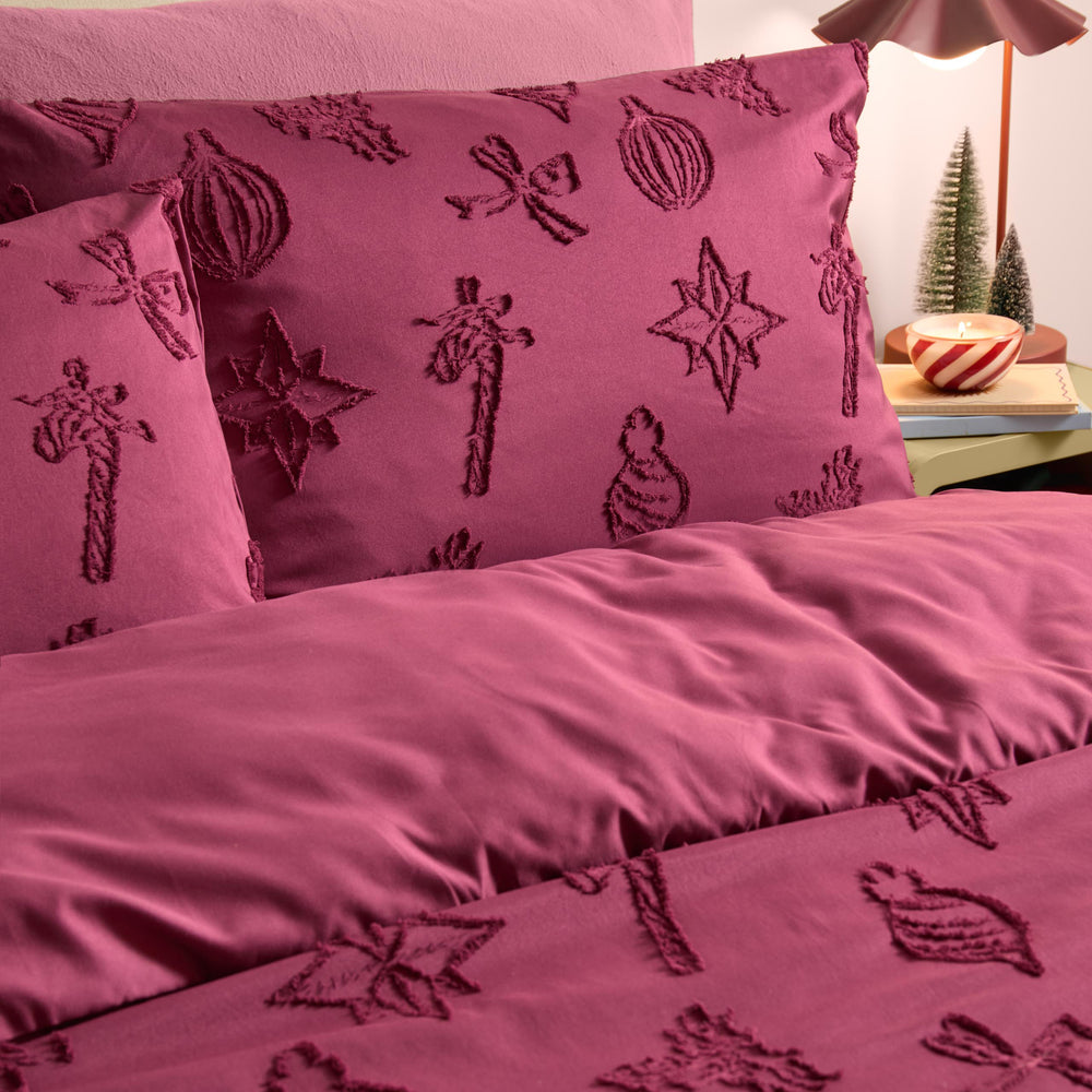 Christmas Soft Tufted Duvet Cover Set Berry