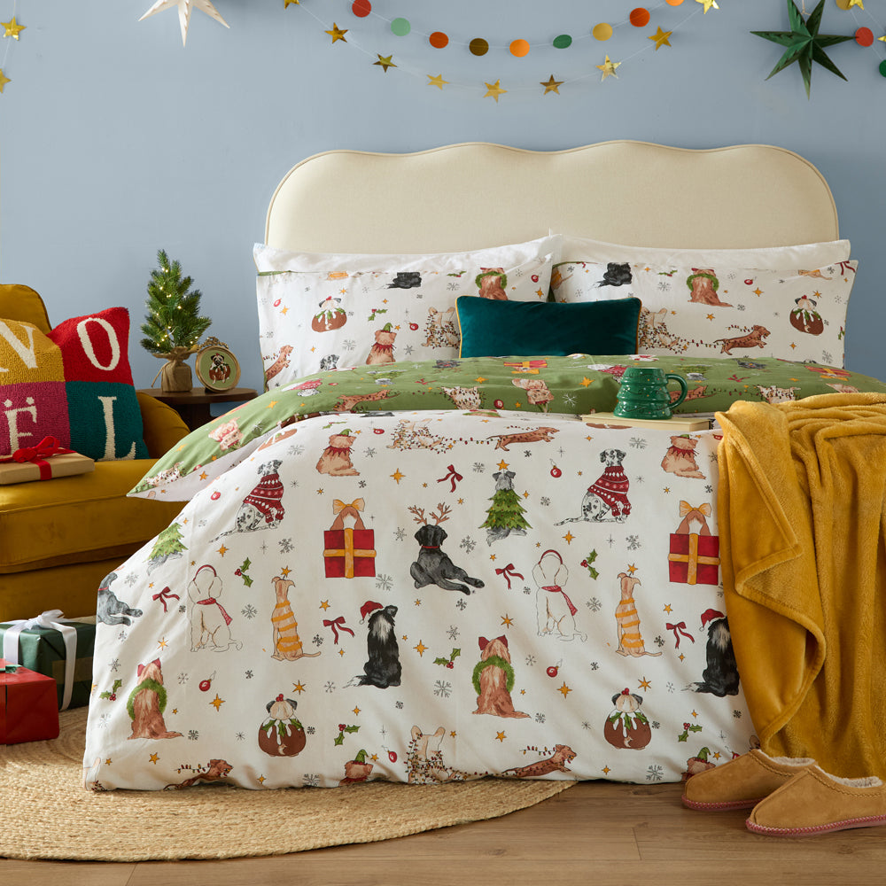 Christmas Pawty Reversible Duvet Cover Set Green