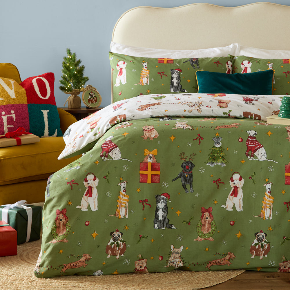 Christmas Pawty Reversible Duvet Cover Set Green
