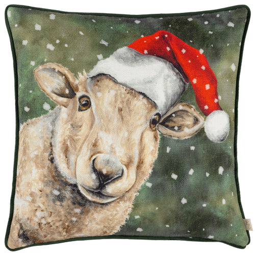 Animal Green Cushions - Christmas Sheep Cushion Cover Forest Green Evans Lichfield