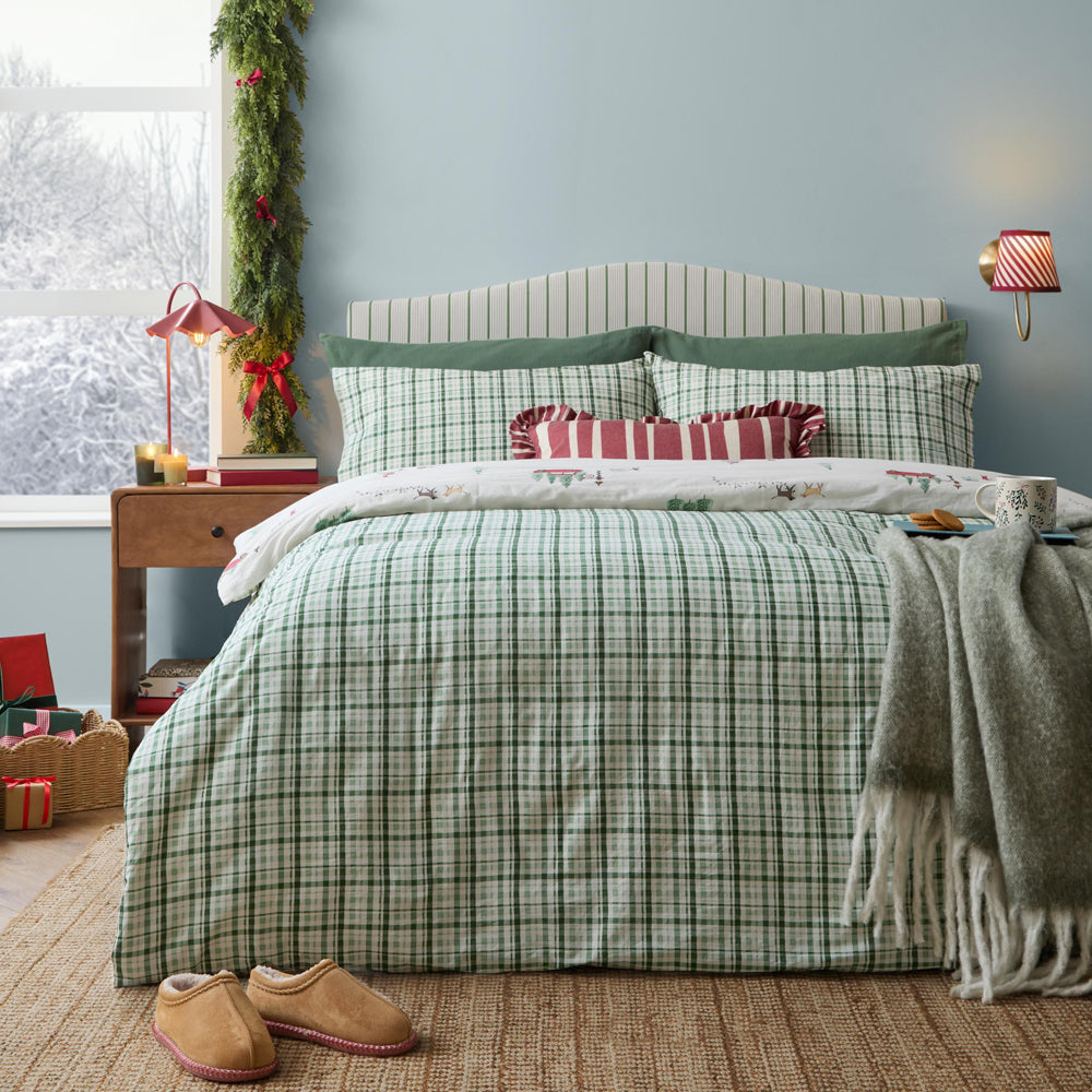 Christmas Tree Lane 100% Cotton Duvet Cover Set Natural/Sage