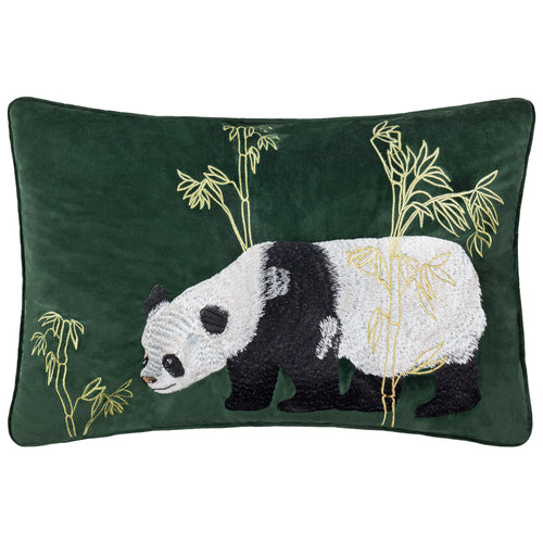 Animal Green Cushions - Chuan Tranquil Panda Velvet Cushion Cover Emerald Paoletti