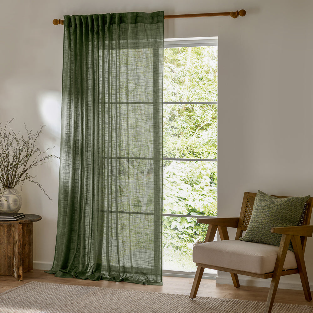 Plain Green Curtains - Cirrus Woven Sheer Curtain Panel Forest Yard