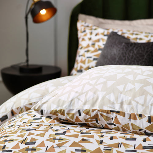 Geometric Brown Bedding - City Abstract Cotton Rich Reversible Duvet Cover Set Toffee HÖEM