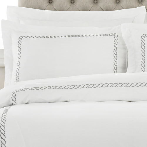 Plain Grey Bedding - Cleopatra 200TC Cotton Embroidered Pillowcase Silver Paoletti