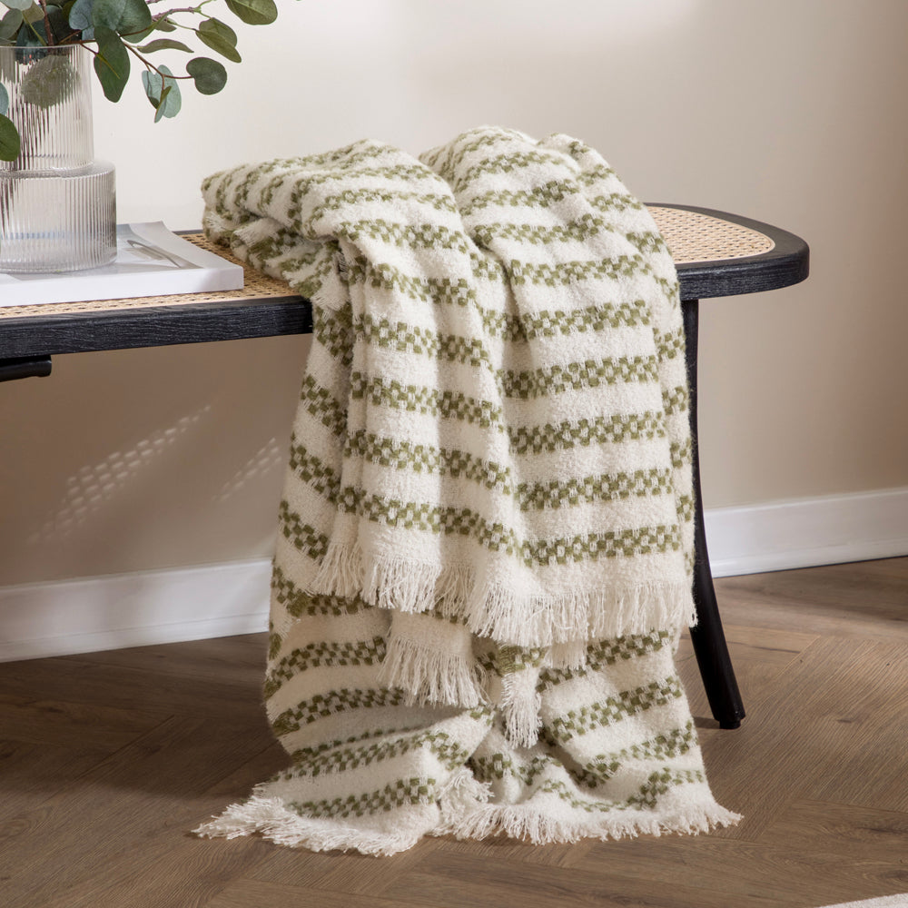 Striped Green Throws - Clyne Tasselled Throw Olive Hoem