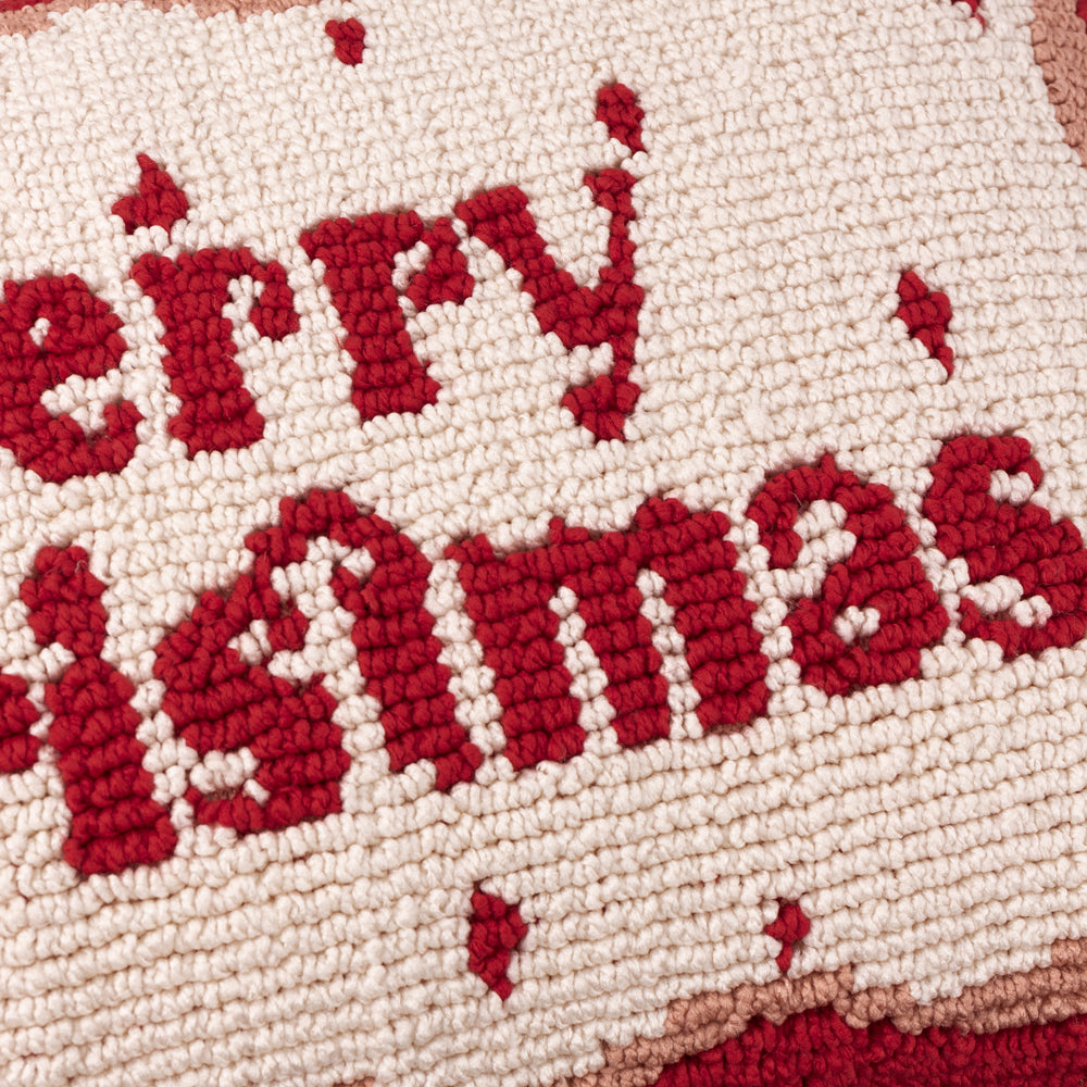 Candy Merry Christmas Tufted Cushion Red/White