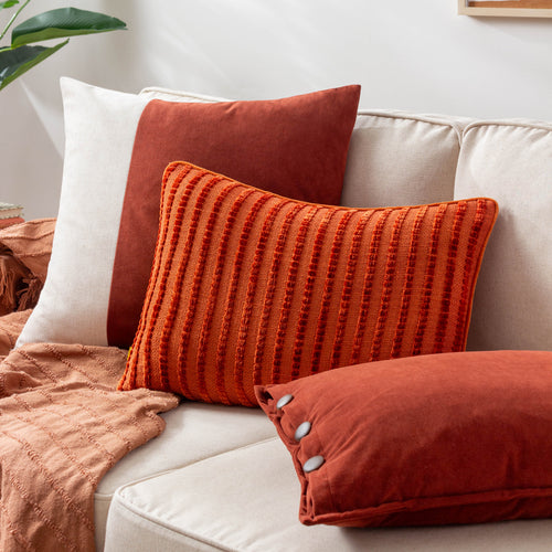 Plain Red Cushions - Coba Washed Velvet Cushion Cover Brick furn.