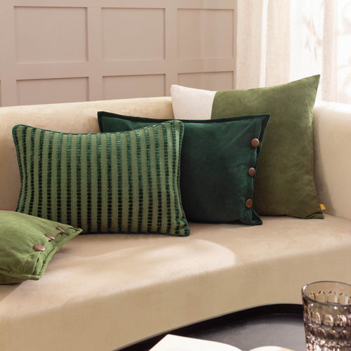 Plain Green Cushions - Coba Washed Velvet Cushion Cover Olive furn.