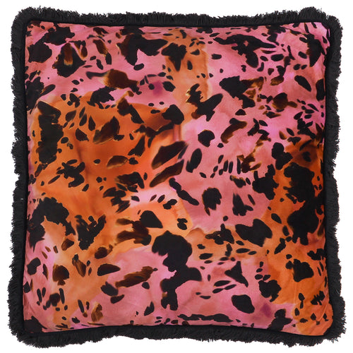 Animal Pink Cushions - Colette Animal Printed Satin Fringed  Cushion Cover Rouge Paoletti