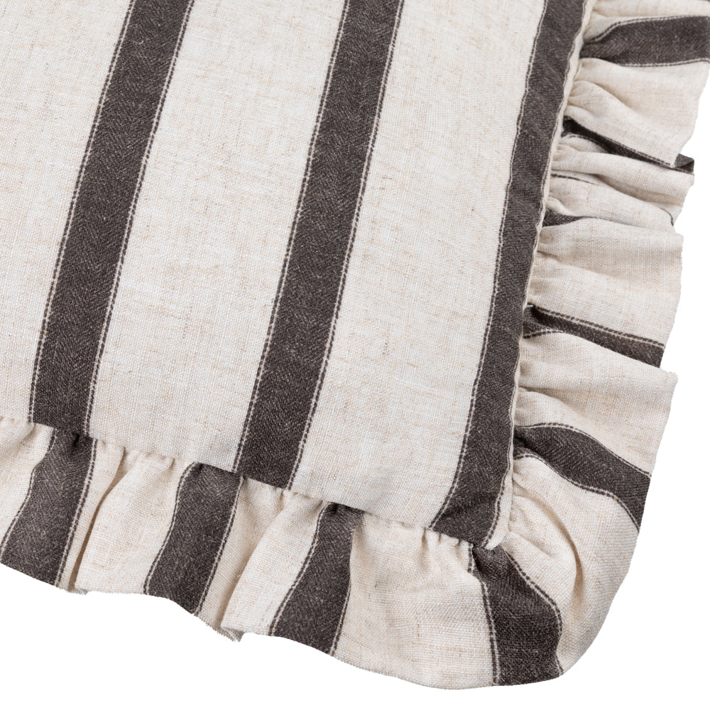 Connie Striped Ruffle Cushion Chocolate
