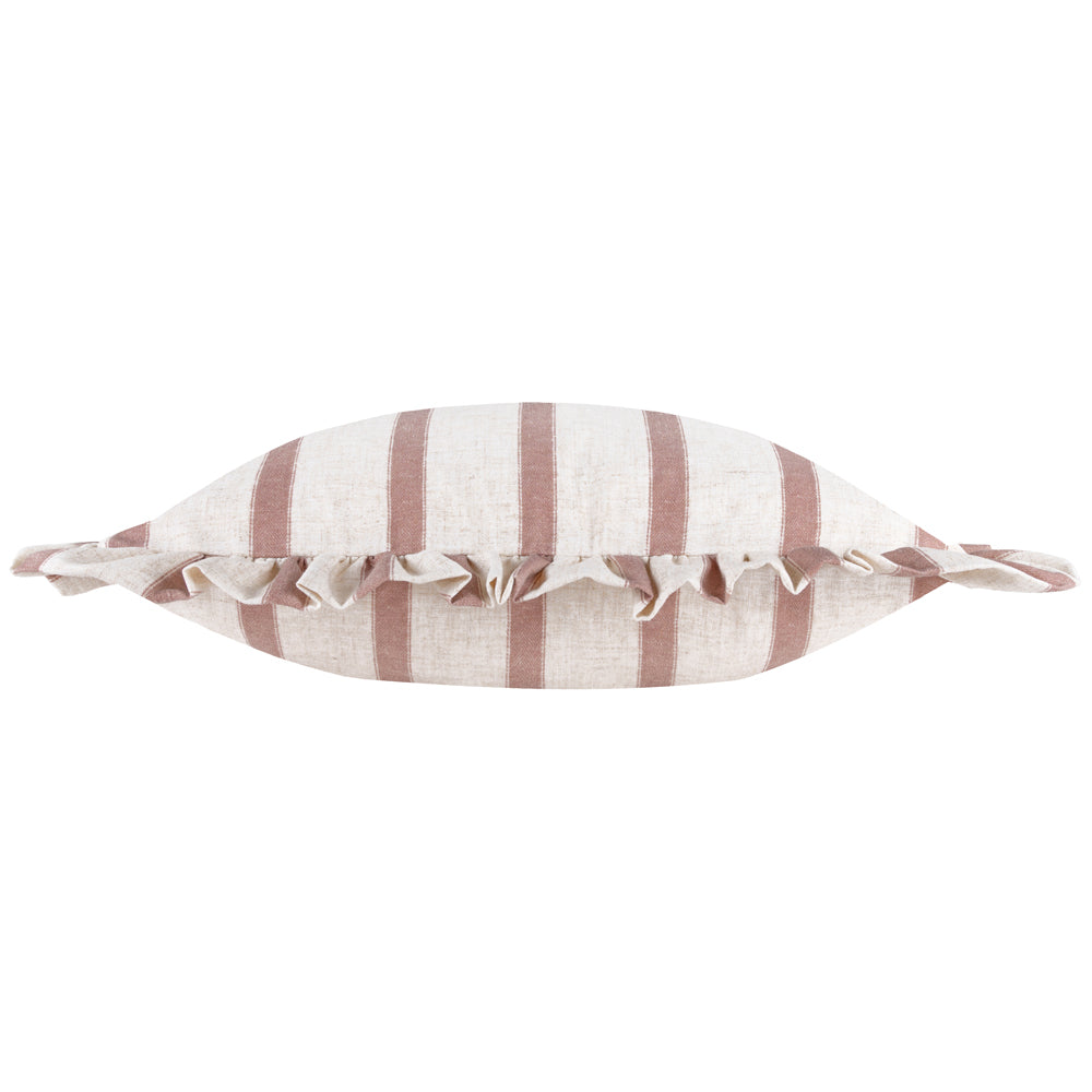 Connie Striped Ruffle Cushion Clay Pink