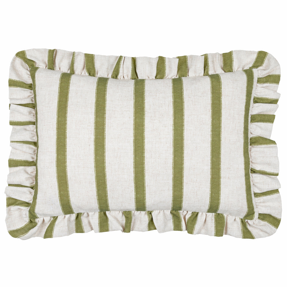 Connie Striped Ruffle Cushion Olive
