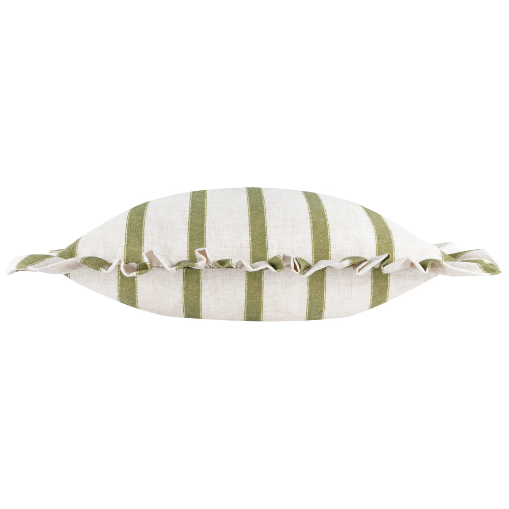 Connie Striped Ruffle Cushion Olive