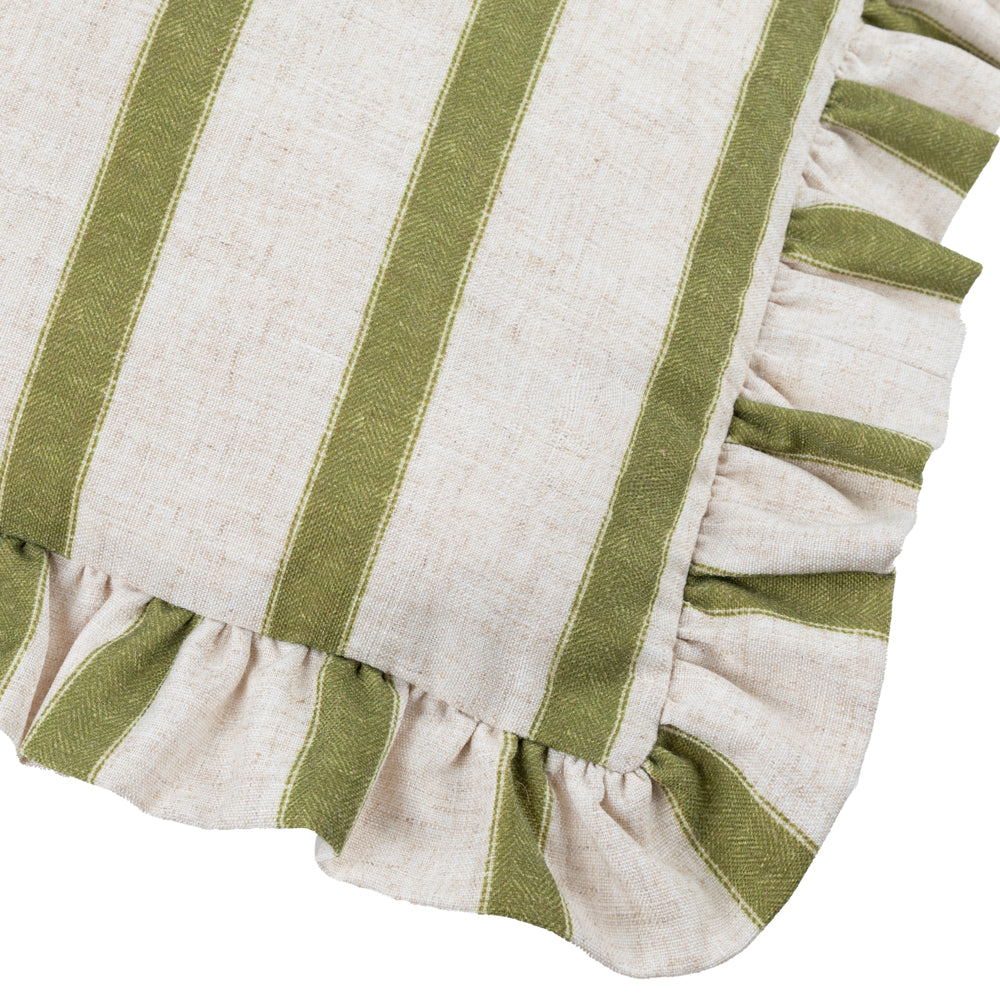 Connie Striped Ruffle Cushion Olive