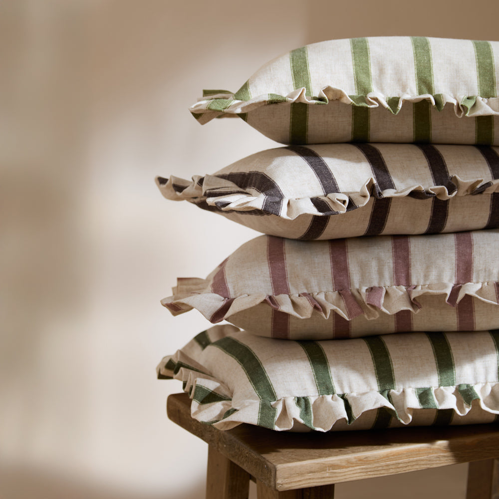 Connie Striped Ruffle Cushion Olive