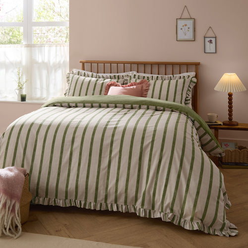 Striped Green Bedding - Connie Striped Ruffle Duvet Cover Set Olive Wylder