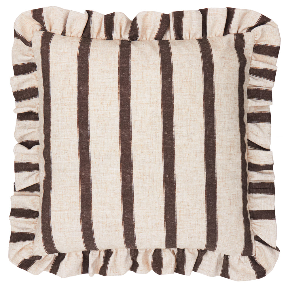 Connie Square Striped Ruffle Cushion Chocolate