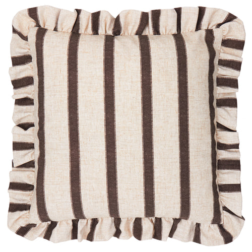 Striped Brown Cushions - Connie Square Striped Ruffle Cushion Cover Chocolate Wylder