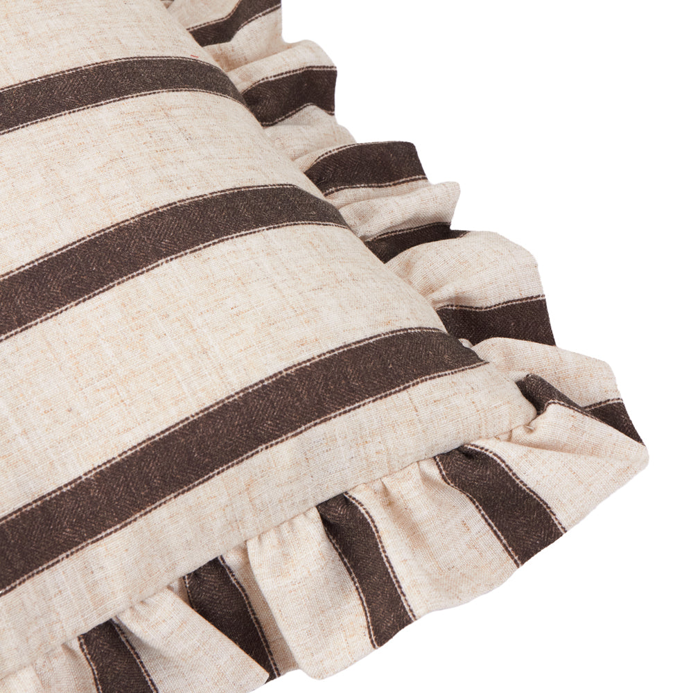 Connie Square Striped Ruffle Cushion Chocolate