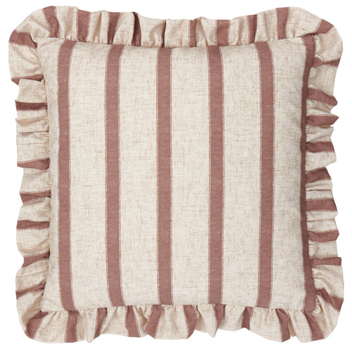 Connie Square Striped Ruffle Cushion Clay Pink