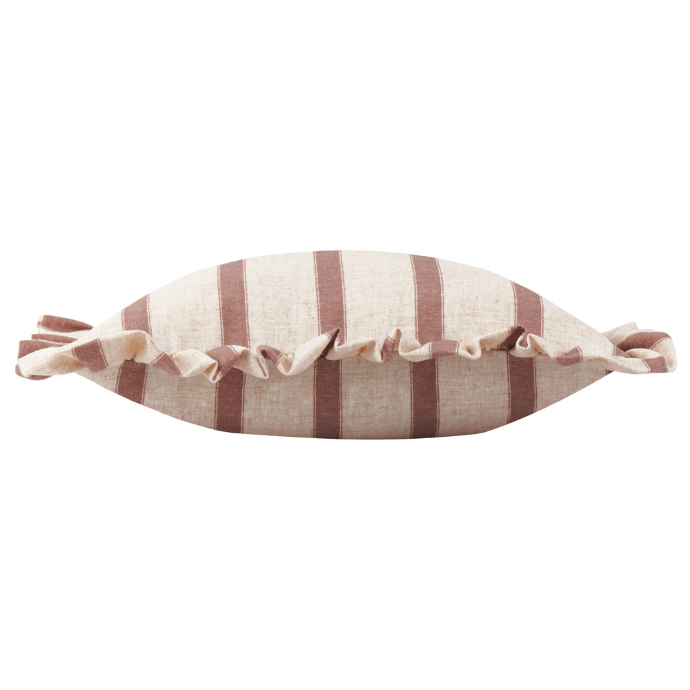Connie Square Striped Ruffle Cushion Clay Pink