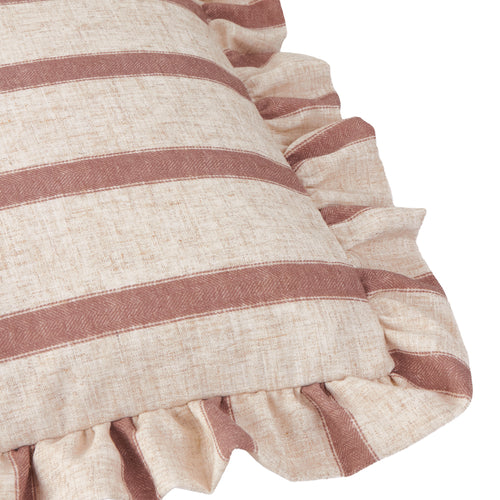 Connie Square Striped Ruffle Cushion Clay Pink