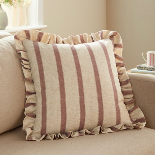 Striped Pink Cushions - Connie Square Striped Ruffle Cushion Cover Clay Pink Wylder