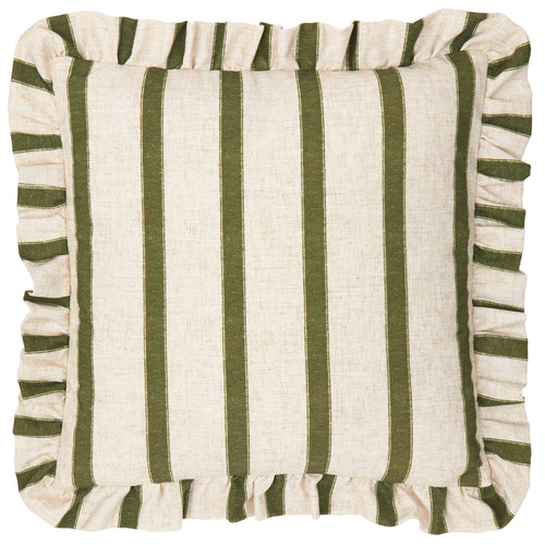 Connie Square Striped Ruffle Cushion Moss