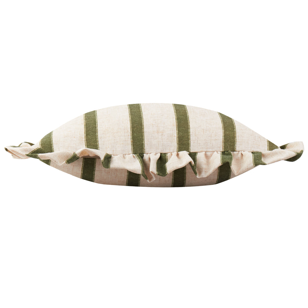Connie Square Striped Ruffle Cushion Moss