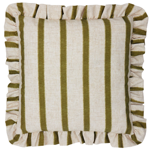 Connie Square Striped Ruffle Cushion Olive