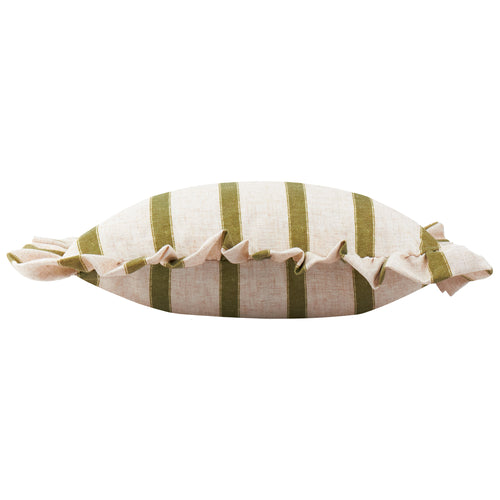 Connie Square Striped Ruffle Cushion Olive
