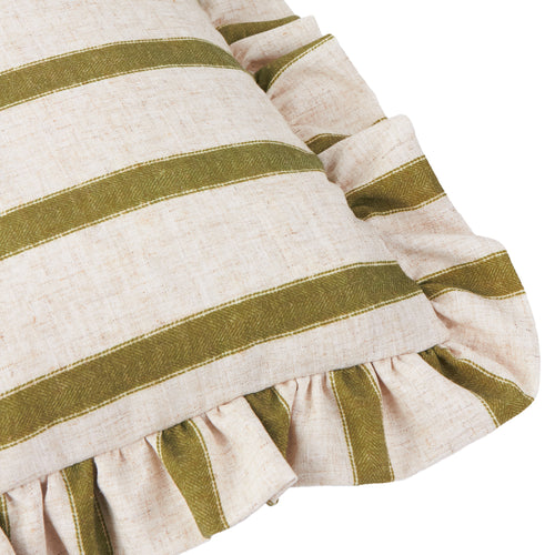 Connie Square Striped Ruffle Cushion Olive