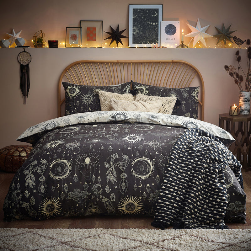  Black Bedding - Constellation Celestial Duvet Cover Set Charcoal/Cream furn.