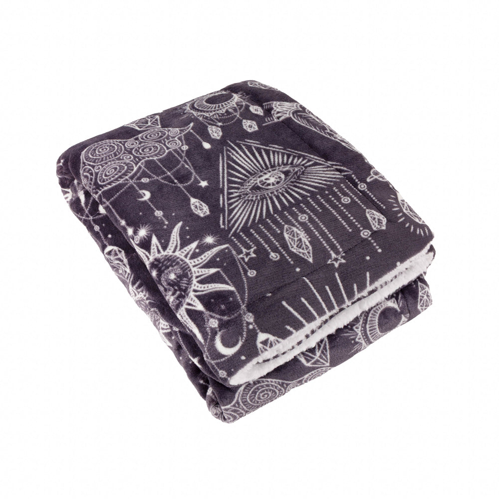 Constellation Printed Sherpa Fleece Throw Charcoal Cream