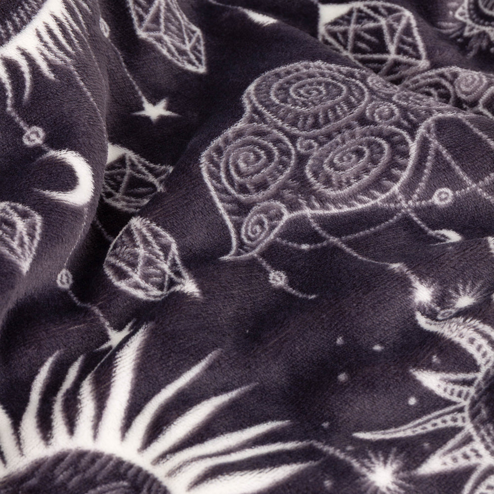 Constellation Printed Sherpa Fleece Throw Charcoal Cream