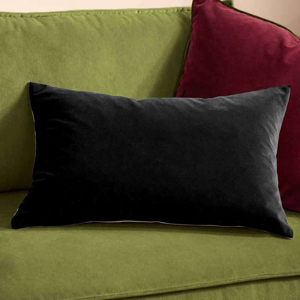 Plain Black Cushions - Contra Velvet Cushion Cover Black Furn