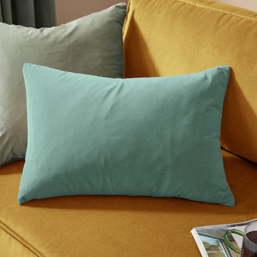 Plain Blue Cushions - Contra Velvet Cushion Cover Mist Blue Furn
