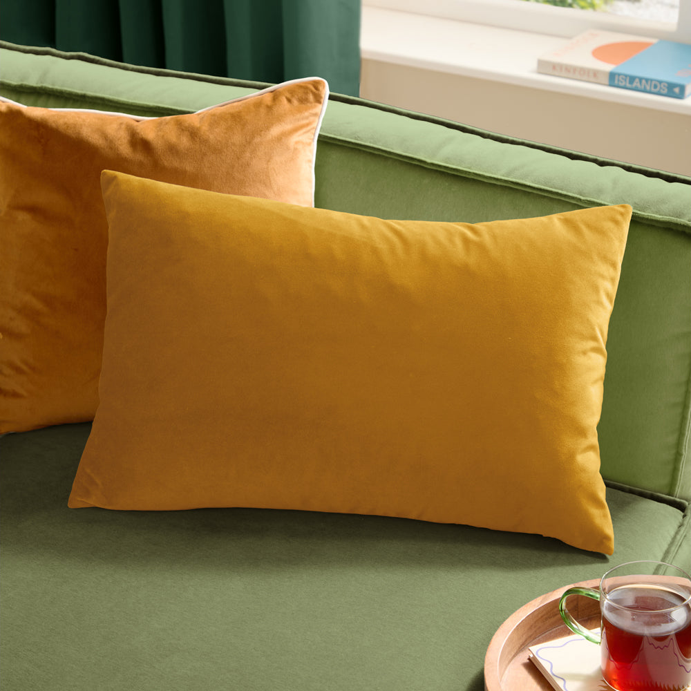 Plain Yellow Cushions - Contra Velvet Cushion Cover Mustard Furn