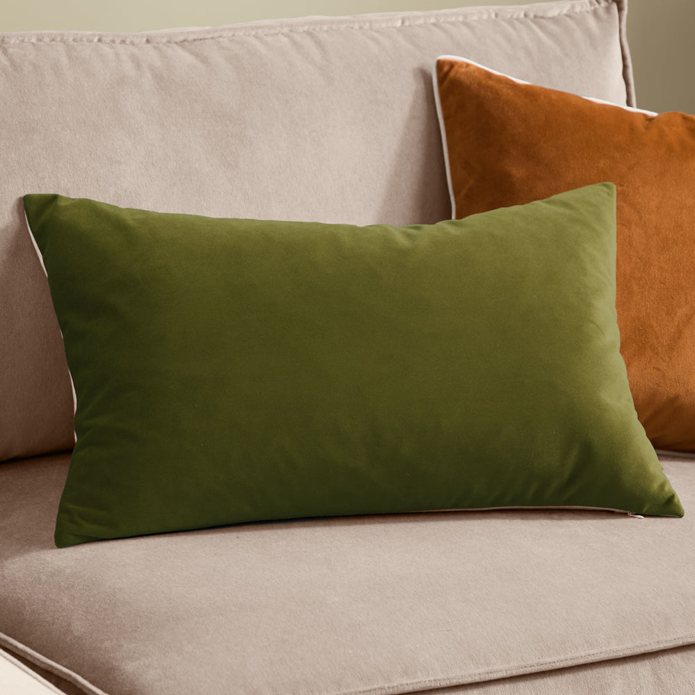 Plain Green Cushions - Contra Velvet Cushion Cover Olive Furn