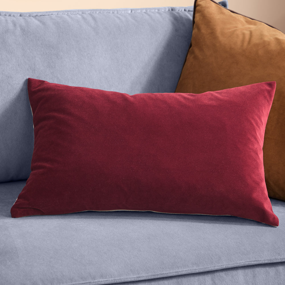 Plain Red Cushions - Contra Velvet Cushion Cover Oxblood Furn