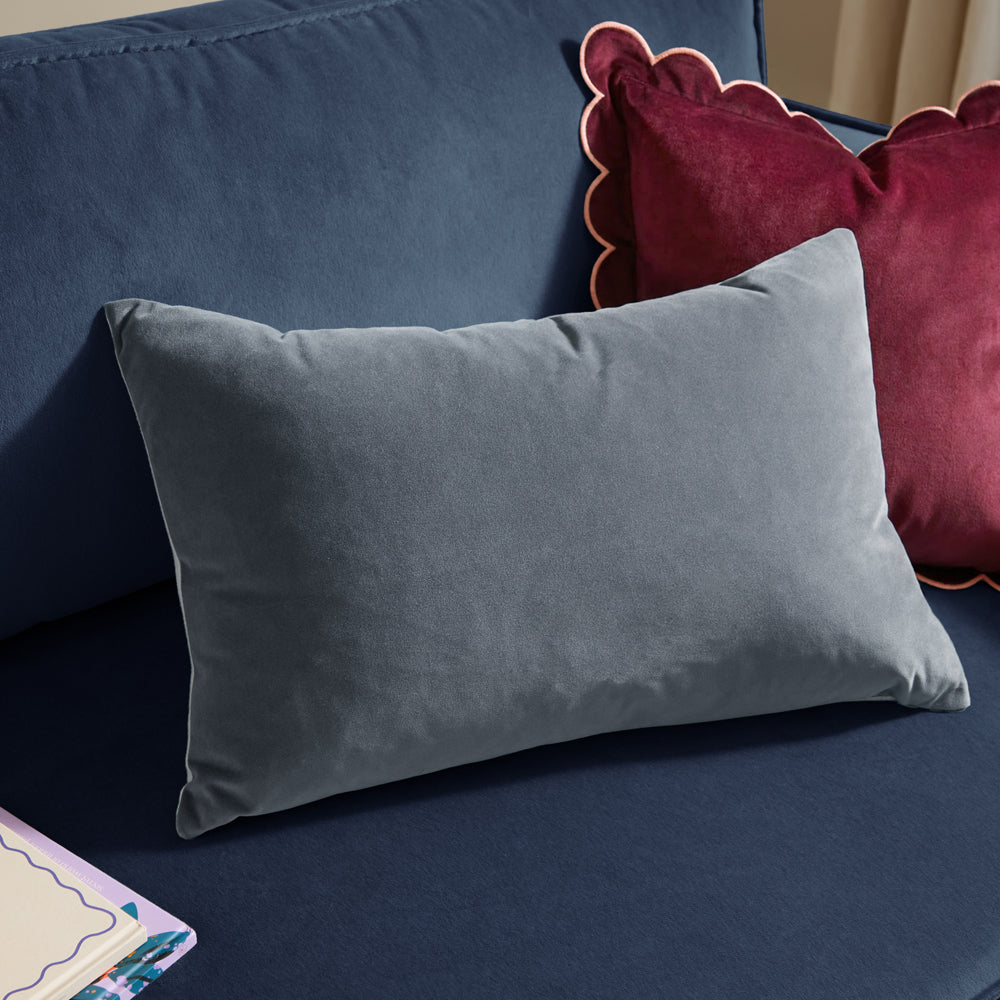 Plain Blue Cushions - Contra Velvet Cushion Cover Slate Blue Furn