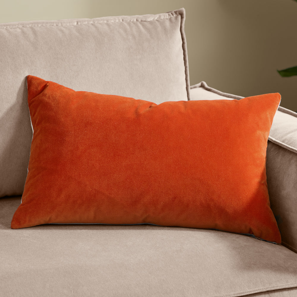 Plain Orange Cushions - Contra Velvet Cushion Cover Tangerine Furn