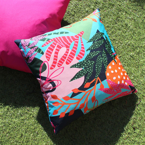 Abstract Blue Cushions - Coralina Outdoor Cushion Cover Aqua/Pink furn.