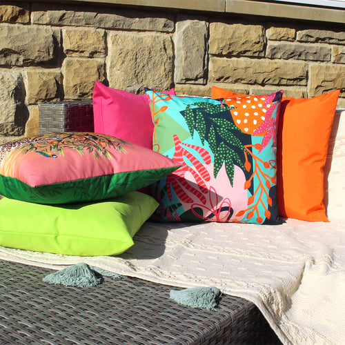 Abstract Blue Cushions - Coralina Outdoor Cushion Cover Aqua/Pink furn.