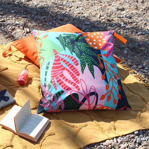 Abstract Blue Cushions - Coralina Large 70cm Outdoor Floor Cushion Cover Aqua/Pink furn.